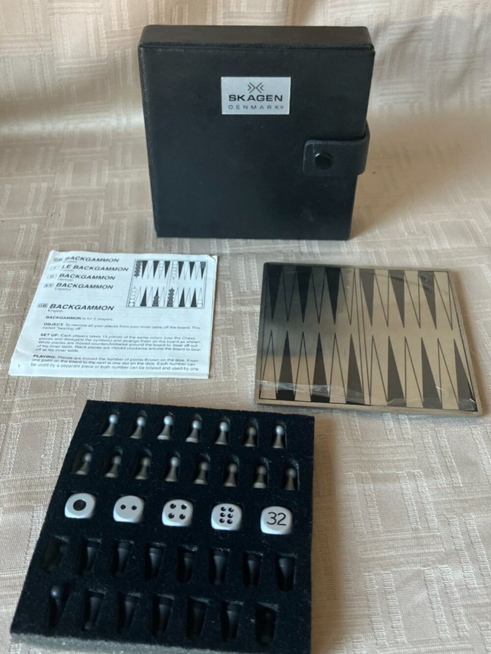 Skagen Denmark Vintage Mini Travel Backgammon Set Magnetic Stainless Steel NOS